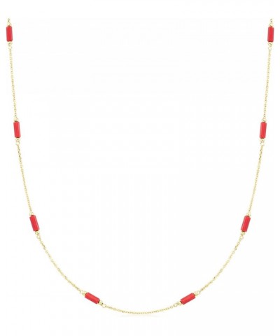 Italian Red Coral Bead Station Necklace in 18kt Yellow Gold 18.0 Inches $117.80 Necklaces