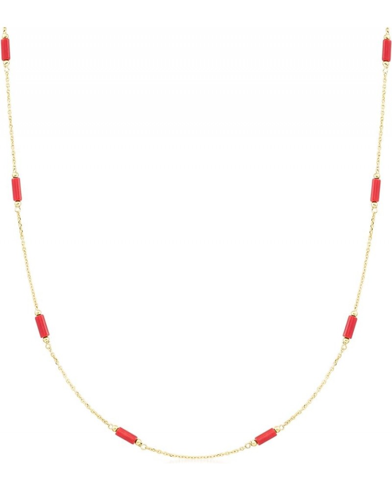 Italian Red Coral Bead Station Necklace in 18kt Yellow Gold 18.0 Inches $117.80 Necklaces