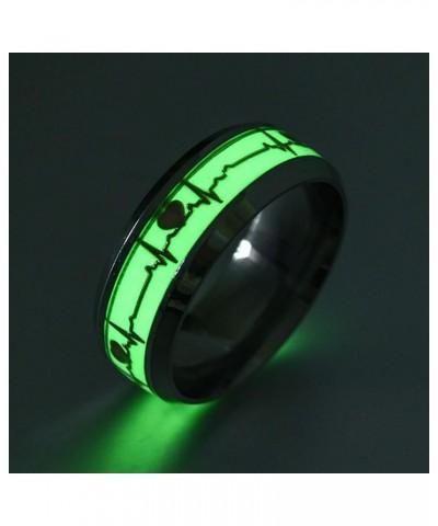 Glow in The Dark Heartbeat Stainless Steel Ring Couple Luminous Wedding Band Engagement Promise Ring for Men Women (as Show, ...