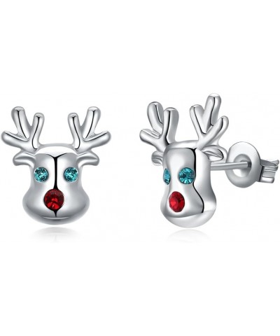 Elk Reindeer Antler CZ Christmas Stud Earrings for Women Teen Girls Sensitive Ear Cute Ornament Animal Post Pin Hypoallergeni...