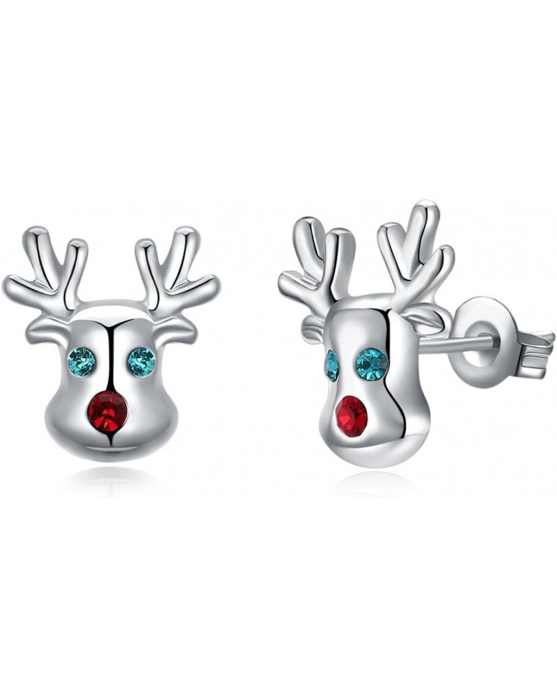 Elk Reindeer Antler CZ Christmas Stud Earrings for Women Teen Girls Sensitive Ear Cute Ornament Animal Post Pin Hypoallergeni...