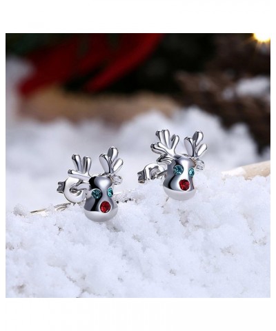 Elk Reindeer Antler CZ Christmas Stud Earrings for Women Teen Girls Sensitive Ear Cute Ornament Animal Post Pin Hypoallergeni...