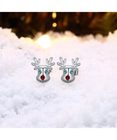 Elk Reindeer Antler CZ Christmas Stud Earrings for Women Teen Girls Sensitive Ear Cute Ornament Animal Post Pin Hypoallergeni...