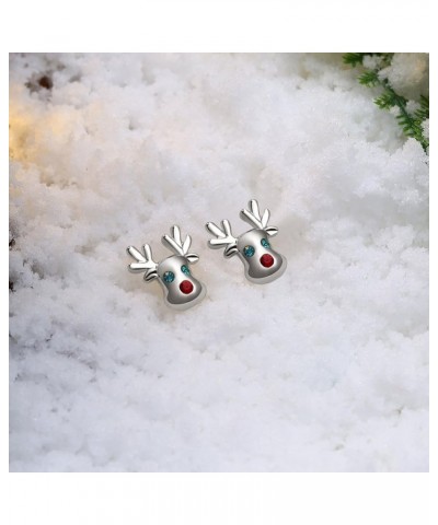 Elk Reindeer Antler CZ Christmas Stud Earrings for Women Teen Girls Sensitive Ear Cute Ornament Animal Post Pin Hypoallergeni...