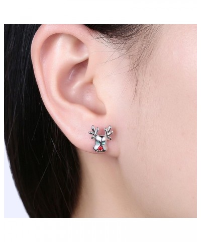 Elk Reindeer Antler CZ Christmas Stud Earrings for Women Teen Girls Sensitive Ear Cute Ornament Animal Post Pin Hypoallergeni...