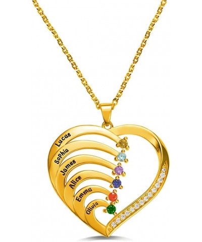 10K 14K 18K Solid Gold Mother Necklace with 1-6 Birthstone Personalized Heart Necklace with Birthstone Gold Heart Necklace wi...