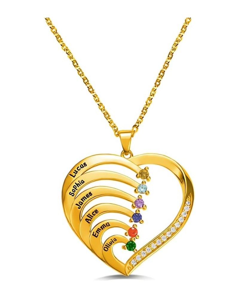 10K 14K 18K Solid Gold Mother Necklace with 1-6 Birthstone Personalized Heart Necklace with Birthstone Gold Heart Necklace wi...