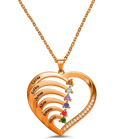 10K 14K 18K Solid Gold Mother Necklace with 1-6 Birthstone Personalized Heart Necklace with Birthstone Gold Heart Necklace wi...