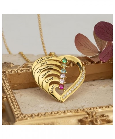 10K 14K 18K Solid Gold Mother Necklace with 1-6 Birthstone Personalized Heart Necklace with Birthstone Gold Heart Necklace wi...