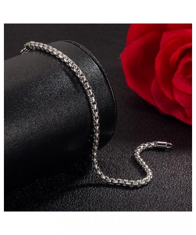 S925 Sterling Silver Italian Craftsmanship 3MM-5MM Square Rolo Link Round Boxed Bracelet for Women Men Couple Valentine Jewel...