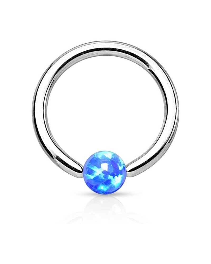 SYNTHETIC OPAL BALL 316L SURGICAL STEEL CAPTIVE BEAD RING (SOLD PER PIECE) Length: 5/16" (8mm) Opal Blue $10.61 Body Jewelry