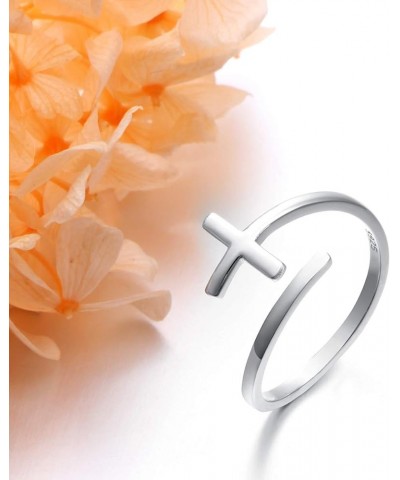 Simple Cross Ring Sterling Silver Adjustable Cross Wrap Open Ring for Women Daughter Girlfriend Easter Gift A-simple cross si...