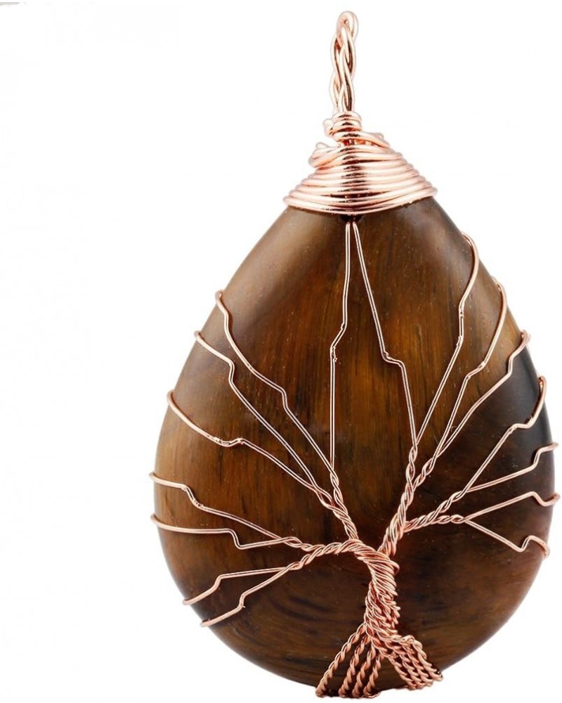 Teardrop Stone Tree of Life Pendant Necklace, Handmade Copper Wire Wrapped Jewelry, Healing Chakra Brown $12.98 Necklaces