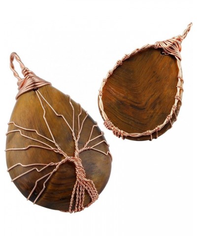 Teardrop Stone Tree of Life Pendant Necklace, Handmade Copper Wire Wrapped Jewelry, Healing Chakra Brown $12.98 Necklaces