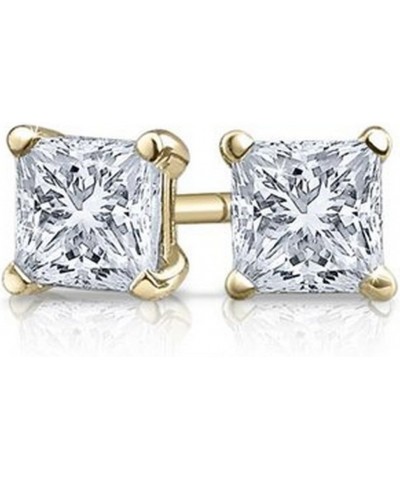 1/2 Carat Solitaire Diamond Stud Earrings Princess Cut 4 Prong Push Back (I-J Color, I1 Clarity) Yellow Gold 18K $180.97 Earr...