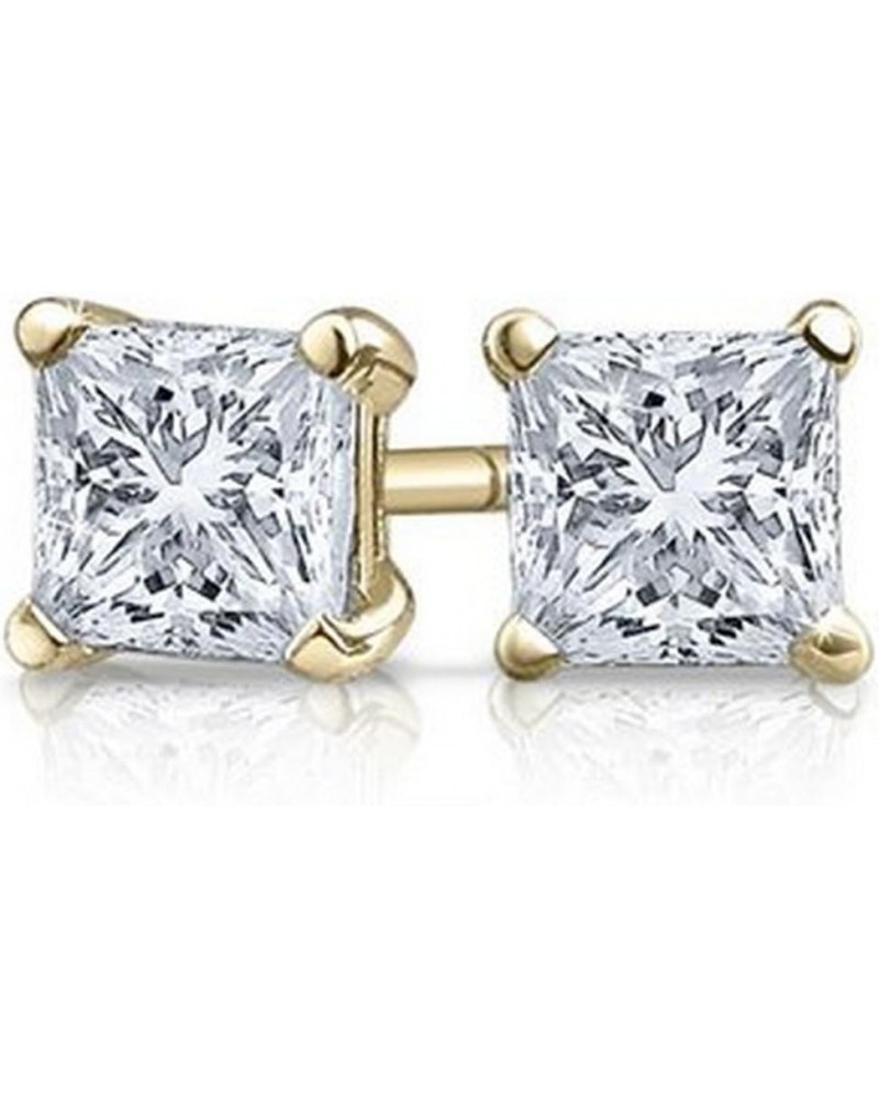 1/2 Carat Solitaire Diamond Stud Earrings Princess Cut 4 Prong Push Back (I-J Color, I1 Clarity) Yellow Gold 18K $180.97 Earr...