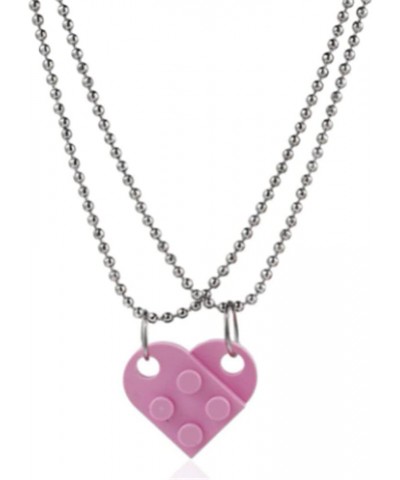 2Pcs Colorful Bricks Assembled Pendant Necklace, Heart Shape Matching Geometric Block Charms Compatible with Building Block E...