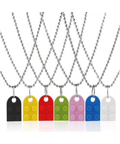 2Pcs Colorful Bricks Assembled Pendant Necklace, Heart Shape Matching Geometric Block Charms Compatible with Building Block E...