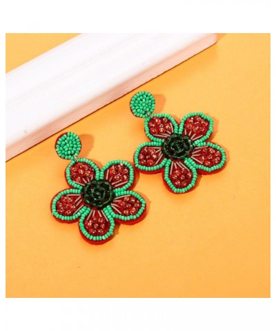 Beaded Drop Earrings Statement Colorful Beaded Flower Earrings Handmade Bohemia Tropical Beadwork Dangle Earrings For Woman C...