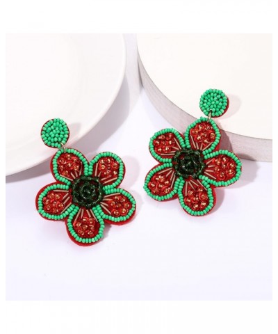 Beaded Drop Earrings Statement Colorful Beaded Flower Earrings Handmade Bohemia Tropical Beadwork Dangle Earrings For Woman C...