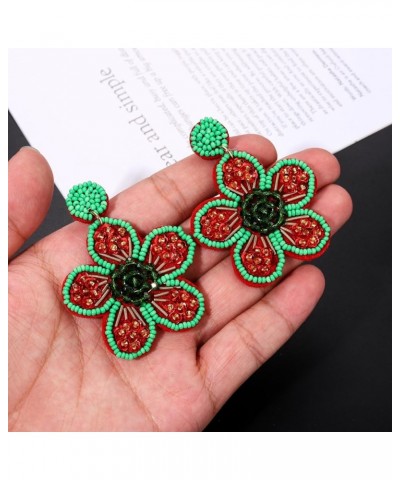 Beaded Drop Earrings Statement Colorful Beaded Flower Earrings Handmade Bohemia Tropical Beadwork Dangle Earrings For Woman C...