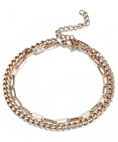 Stainless Steel Chain Style Double Layers Classic Plain Strand Bracelet Rose Gold $5.19 Bracelets