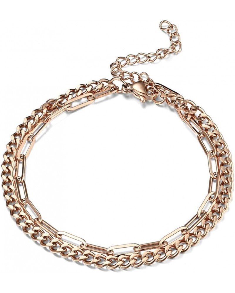 Stainless Steel Chain Style Double Layers Classic Plain Strand Bracelet Rose Gold $5.19 Bracelets