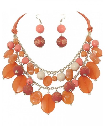 2 Layer Statement Necklace Chunky Beaded Fashion Necklace for Women Gifts Coral Pink $13.49 Necklaces