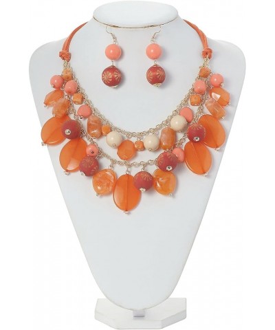 2 Layer Statement Necklace Chunky Beaded Fashion Necklace for Women Gifts Coral Pink $13.49 Necklaces