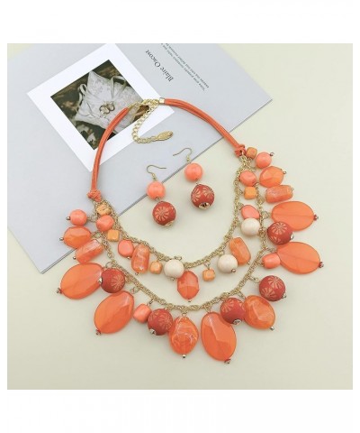 2 Layer Statement Necklace Chunky Beaded Fashion Necklace for Women Gifts Coral Pink $13.49 Necklaces