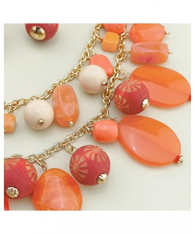 2 Layer Statement Necklace Chunky Beaded Fashion Necklace for Women Gifts Coral Pink $13.49 Necklaces