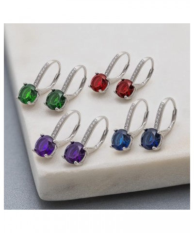 Rhodium Plated 925 Sterling Silver Cubic Zirconia Drop Leverback Bridal Earrings for Women Imitation Birthstone July $10.56 E...