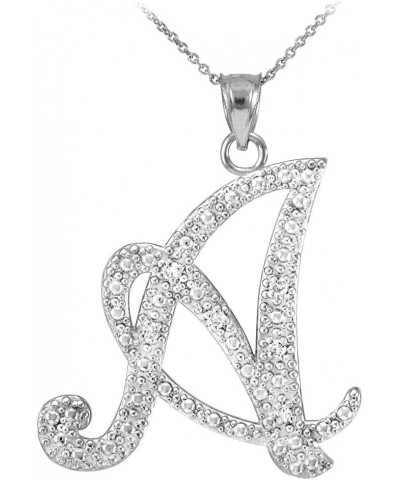 14K White Gold Diamond Accented Dangling Cursive Initial A-Z Charm 4/5" Pendant Necklace - Choice of Letter & Chain Length 18...