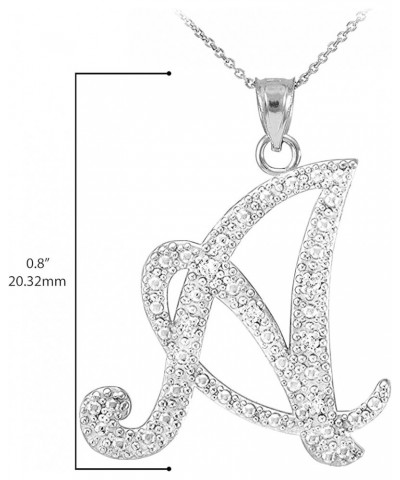 14K White Gold Diamond Accented Dangling Cursive Initial A-Z Charm 4/5" Pendant Necklace - Choice of Letter & Chain Length 18...