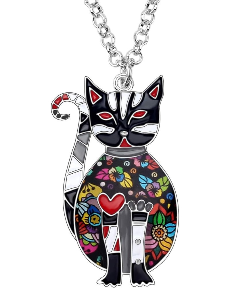 Enamel Alloy Cat Necklace Kitten Pendant Novelty Pets Jewelry Gifts for Women Girls Charms Grey $9.59 Necklaces