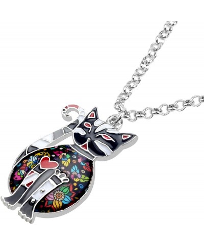 Enamel Alloy Cat Necklace Kitten Pendant Novelty Pets Jewelry Gifts for Women Girls Charms Grey $9.59 Necklaces