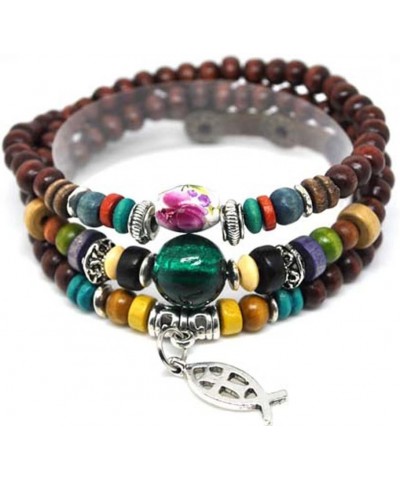 4030061 Wood Bead Fish & Cross Wrap Bracelet Christian Religious Inspirational Beaded $8.39 Bracelets