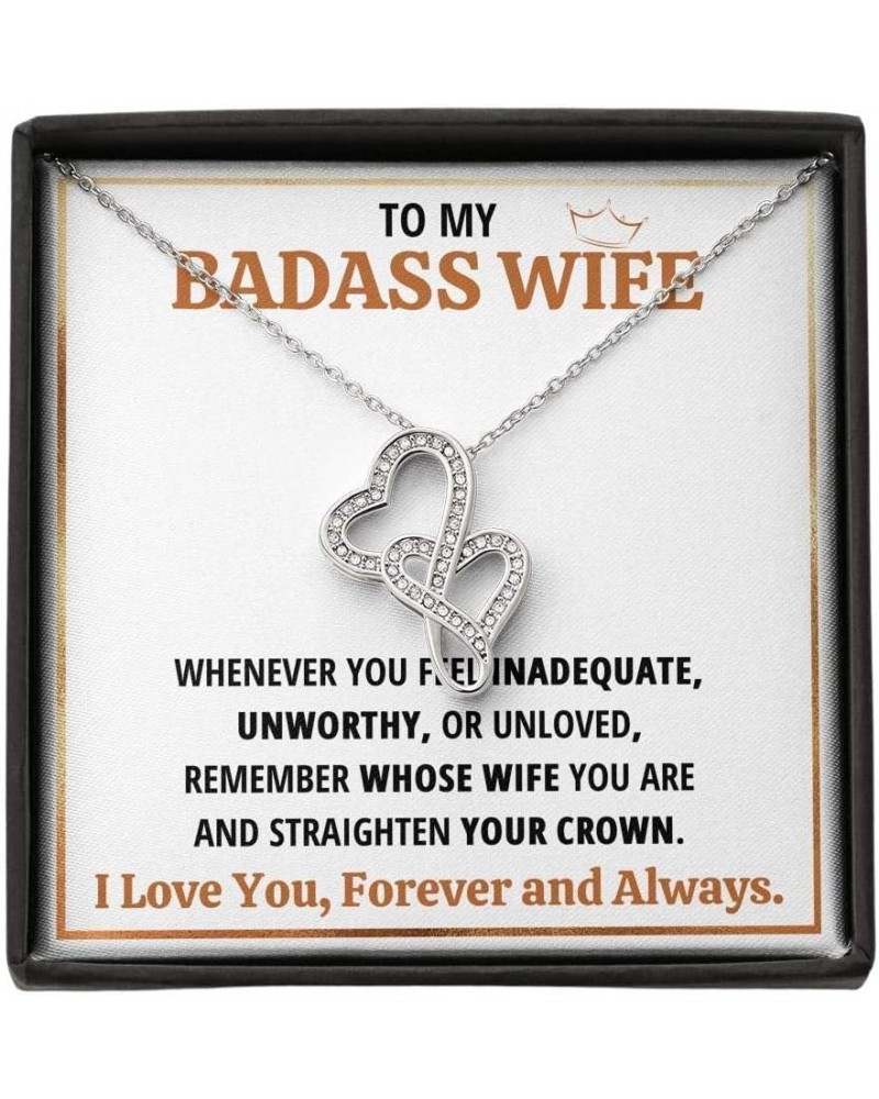 Wife Necklace Gift From Husband To My Badass Wife Double Hearts Pendant Valentines Day Anniversary Jewelry with Message Card ...