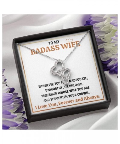 Wife Necklace Gift From Husband To My Badass Wife Double Hearts Pendant Valentines Day Anniversary Jewelry with Message Card ...