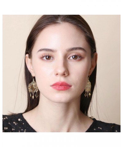 Boho Geometric Filigree Rhombus Shape Tiered Dangle Drop Statement Earrings RHOMBUS GOLD $10.39 Earrings