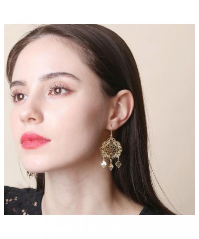 Boho Geometric Filigree Rhombus Shape Tiered Dangle Drop Statement Earrings RHOMBUS GOLD $10.39 Earrings