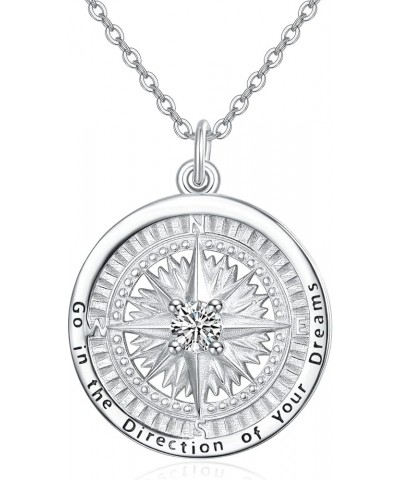 Birthstone Necklaces for Women 925 Sterling Sliver Compass Birthstone Pendant Go in the Direction of your Dream Compass Jewel...