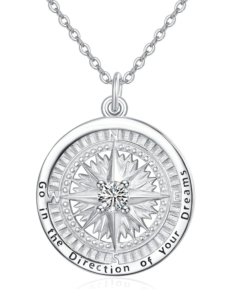 Birthstone Necklaces for Women 925 Sterling Sliver Compass Birthstone Pendant Go in the Direction of your Dream Compass Jewel...