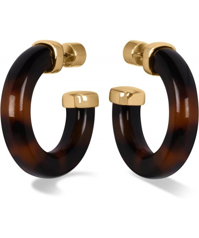 Yellow Gold Plated Sterling Silver Color Resin Chunky Open Hoop Earrings for Women 37.5MM (1.48") Diameter Brown - Tortoise (...