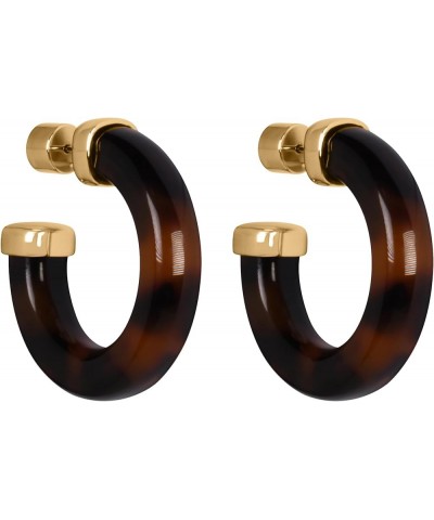 Yellow Gold Plated Sterling Silver Color Resin Chunky Open Hoop Earrings for Women 37.5MM (1.48") Diameter Brown - Tortoise (...