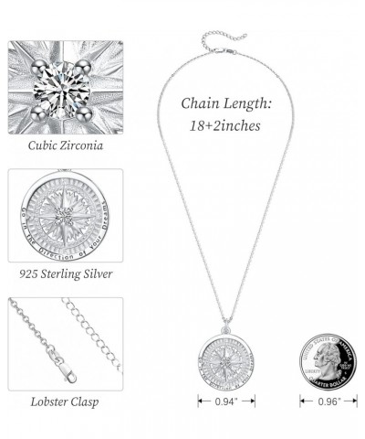 Birthstone Necklaces for Women 925 Sterling Sliver Compass Birthstone Pendant Go in the Direction of your Dream Compass Jewel...