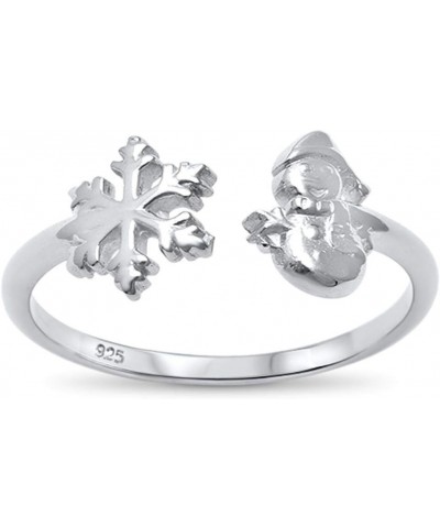 Rhodium Plated Sterling Silver Snowman Snowflakes Ring Silver $10.91 Rings