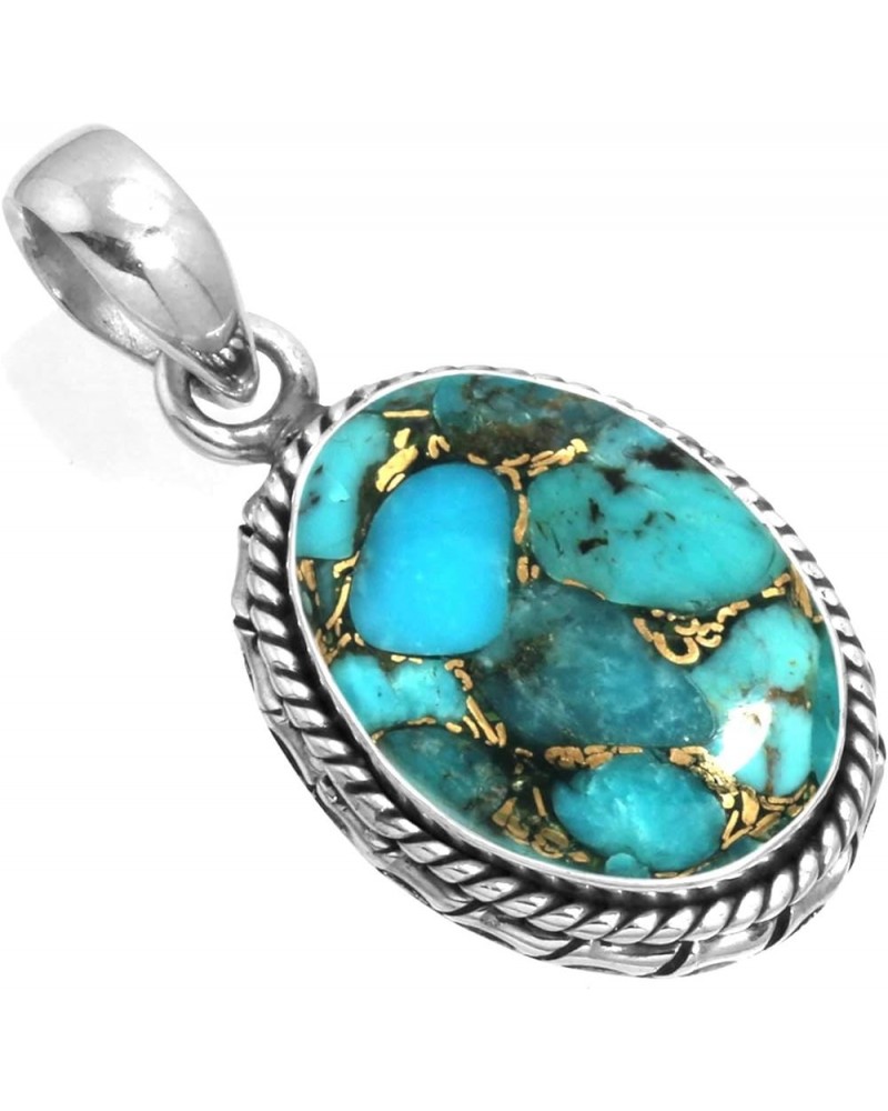 925 Sterling Silver Handmade Pendant for Women 12x16 Oval Gemstone Fashion Jewelry for Gift (99533_P) Copper Blue Turquoise $...