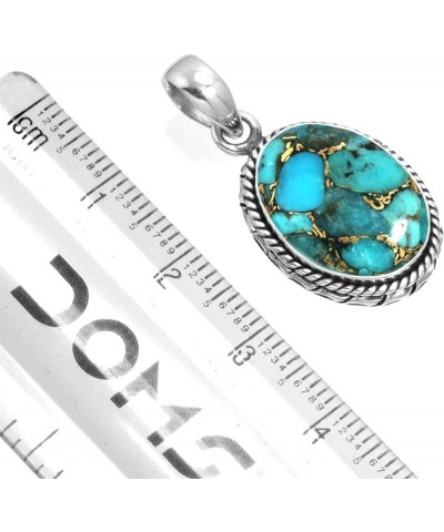 925 Sterling Silver Handmade Pendant for Women 12x16 Oval Gemstone Fashion Jewelry for Gift (99533_P) Copper Blue Turquoise $...