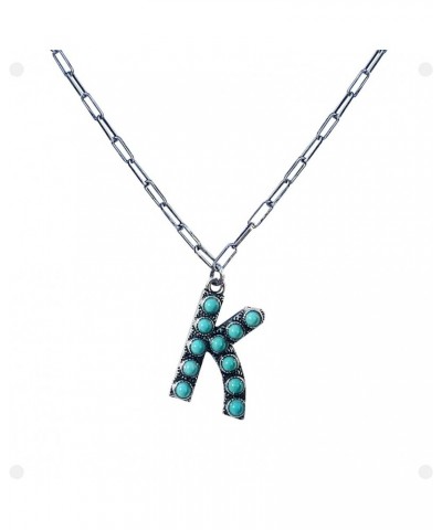 Western Boho Turquoise Letter A-Z Pendant Initial Necklace K $10.25 Necklaces